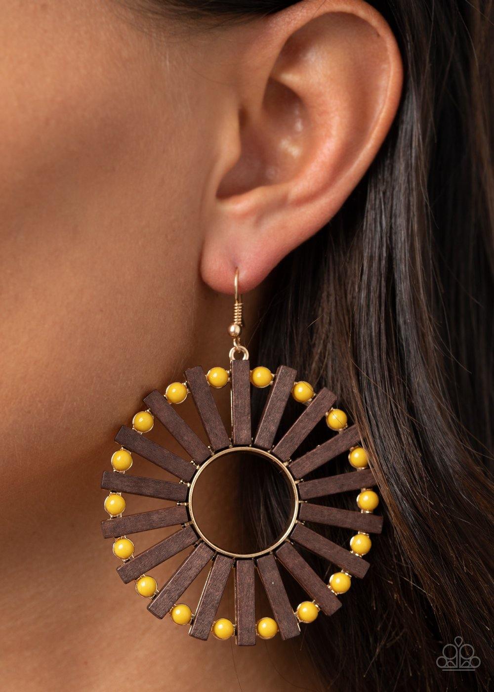 Yellow wood shop earrings paparazzi