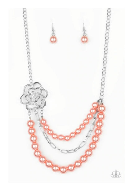 Fabulously floral orange paparazzi necklace