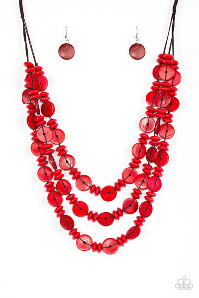 Barbados Bopper - Red Paparazzi Wood Necklace