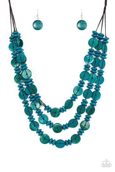 Barbados Bopper - Blue Paparazzi Wood Necklace