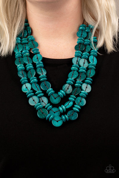 Barbados Bopper - Blue Paparazzi Wood Necklace