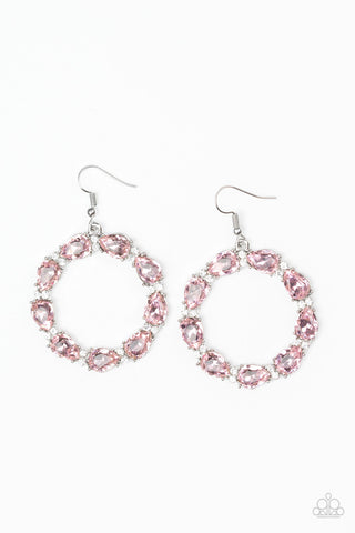 Ring Around The Rhinestones - Pink Paparazzi Earrings