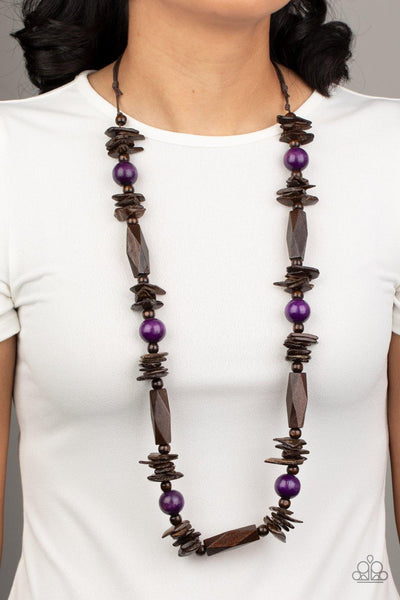 Cozumel Coast - Purple Paparazzi Wood Necklace - sofancyjewels
