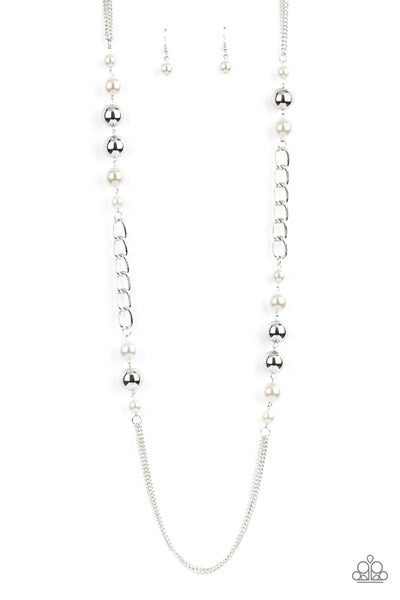 Uptown Talker - White Paparazzzi Pearl and Silver Necklace