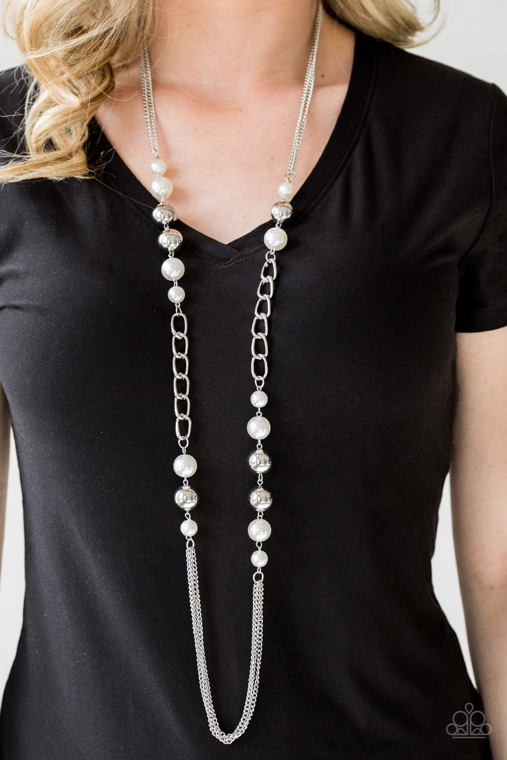 Uptown Talker - White Paparazzzi Pearl and Silver Necklace