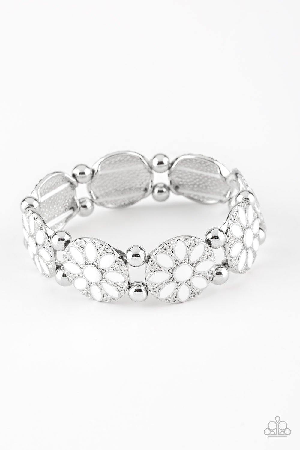 Dancing Dahlias - White Paparazzi Bracelet - sofancyjewels