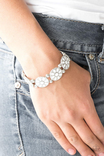 Dancing Dahlias - White Paparazzi Bracelet - sofancyjewels