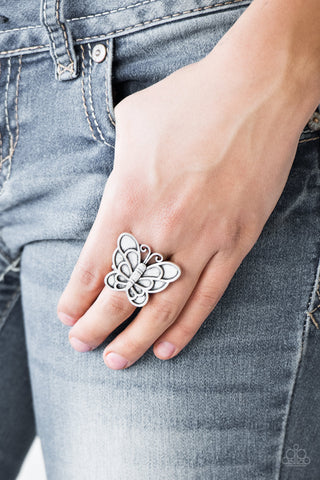 Sky High Butterfly - Silver Paparazzi Ring