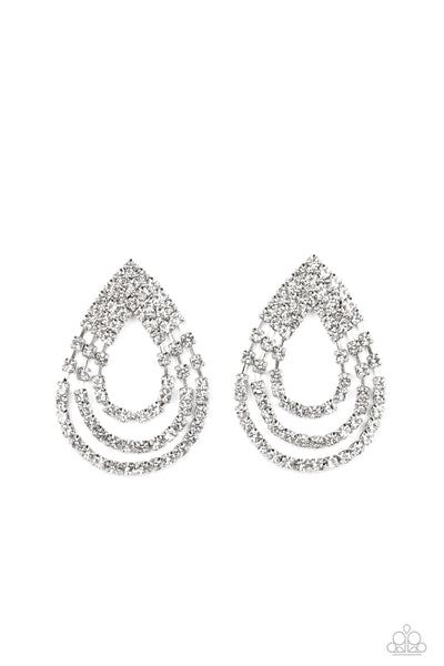 Take a POWER Stance - White Paparazzi Earrings