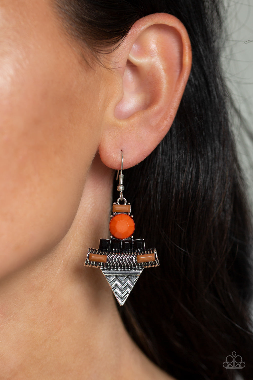 Tribal Terrain - Orange Paparazzi Earrings