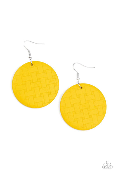 Natural Novelty - Yellow Paparazzi Wood Earrings - sofancyjewels