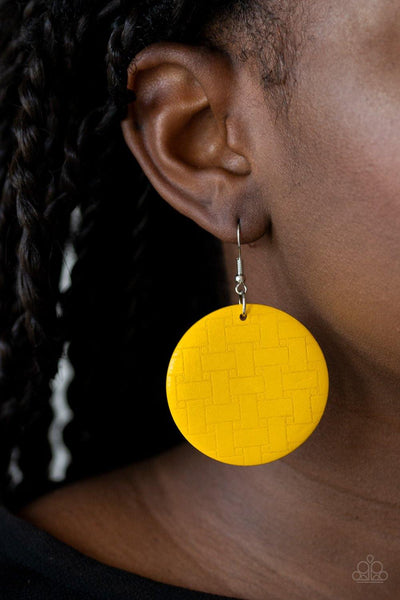 Natural Novelty - Yellow Paparazzi Wood Earrings - sofancyjewels