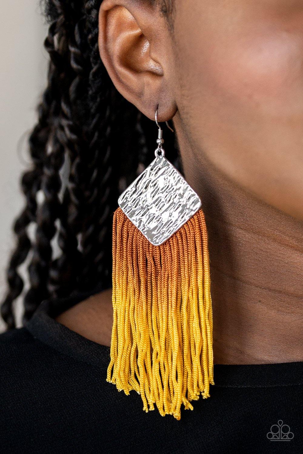 DIP The Scales - Yellow Paparazzi Earrings - sofancyjewels
