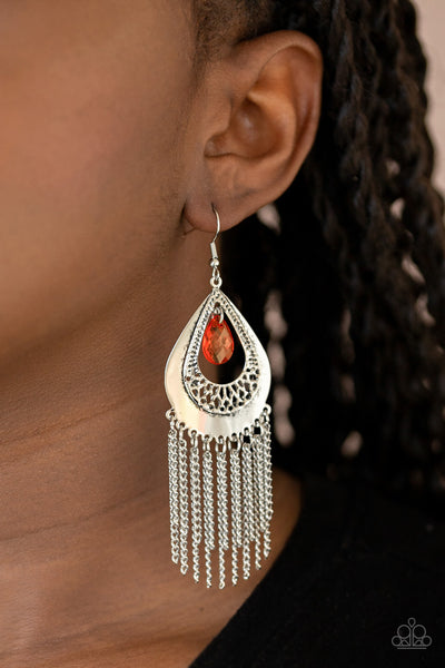 Scattered Storms - Red and Silver Paparazzi Earrings