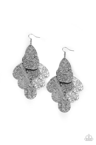 Hibiscus Harmony - Silver Paparazzi Earrings - sofancyjewels