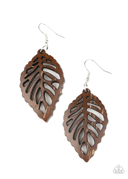 LEAF Em Hanging - Brown Wood Paparazzi Earrings