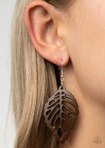 LEAF Em Hanging - Brown Wood Paparazzi Earrings