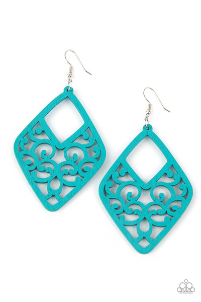 VINE For The Taking - Blue Wood Paparazzi Earrings