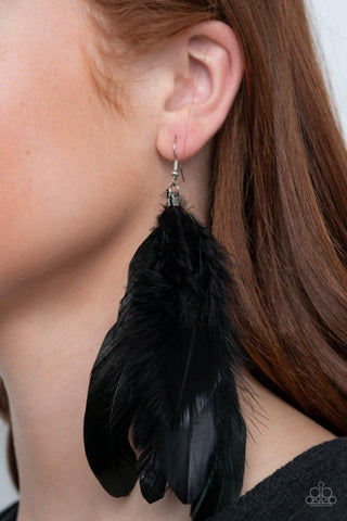 I BOA to No One - Black Feather Paparazzi Earrings - sofancyjewels