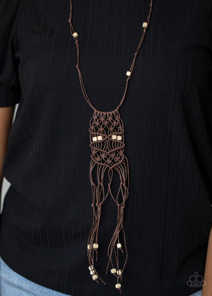 Macrame Majesty - Brown Paparazzi Necklace - sofancyjewels