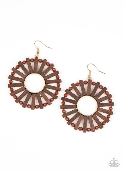 Solar Flare - Brown Paparazzi Wood Earrings - sofancyjewels