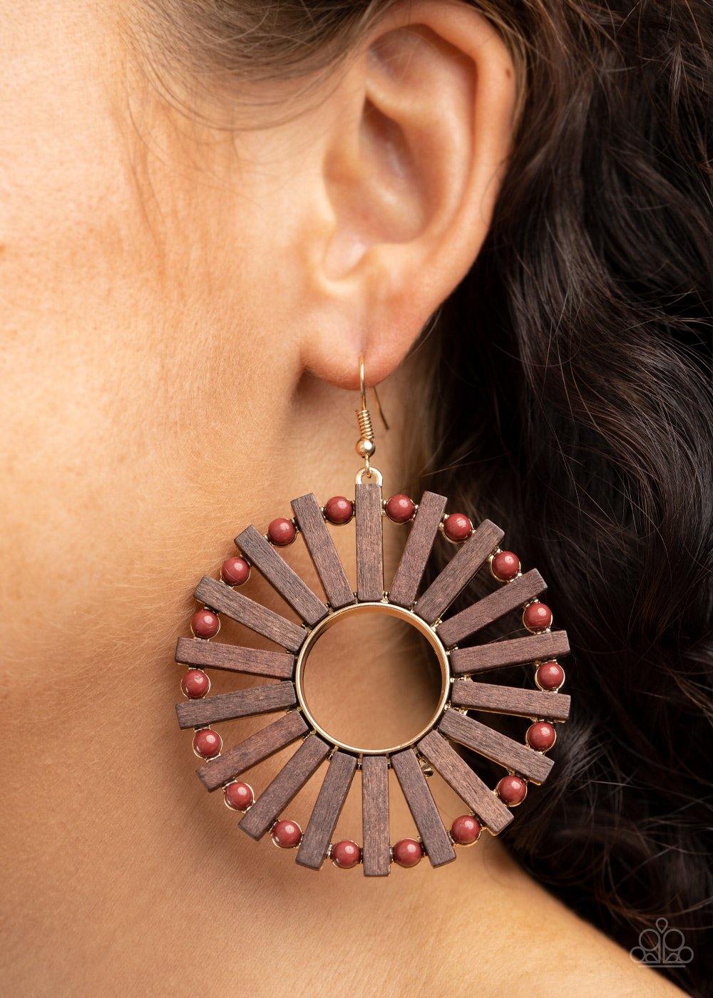 Solar Flare - Brown Paparazzi Wood Earrings - sofancyjewels