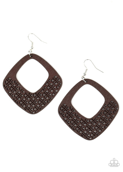 WOOD You Rather - Brown Paparazzi Earrings