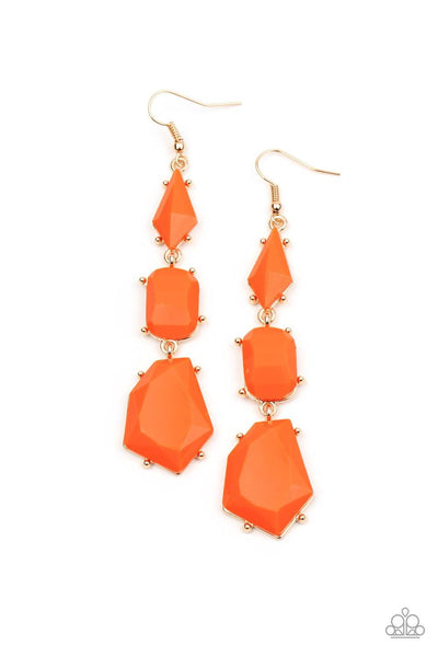 Geo Getaway - Orange Paparazzi Earrings - sofancyjewels