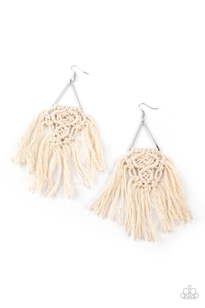 Modern Day Macrame - White Macrame Paparazzi Earrings