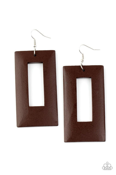 Totally Framed - Brown Paparazzi Wood Earrings - sofancyjewels