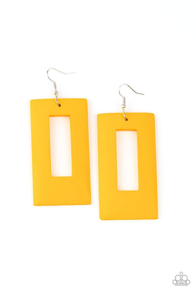 Totally Framed - Yellow Paparazzi Wood Earrings - sofancyjewels