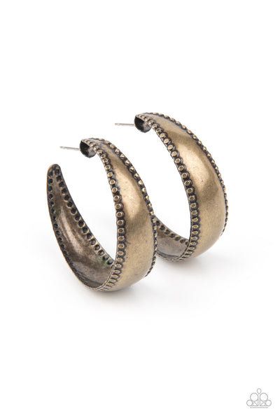 Burnished Benevolence - Brass Paparazzi Hoop Earrings