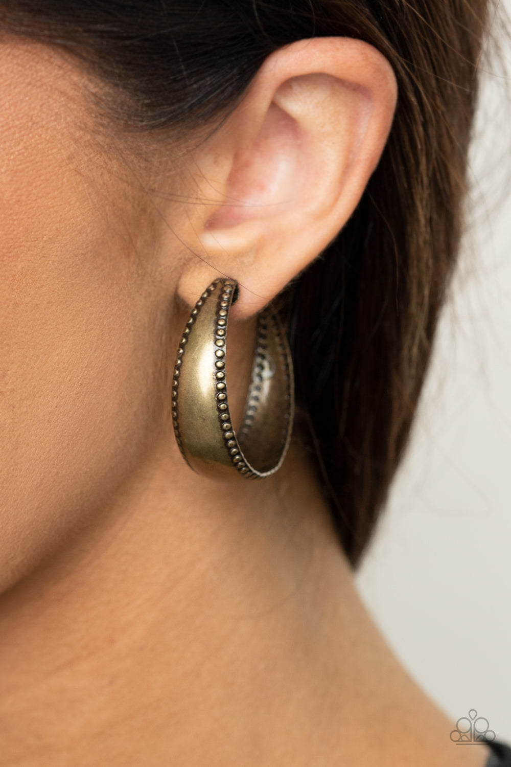 Burnished Benevolence - Brass Paparazzi Hoop Earrings