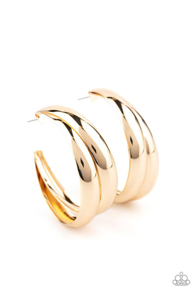 Colossal Curves - Gold Paparazzi Hoop Earrings - sofancyjewels