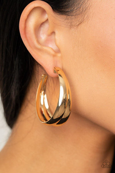 Colossal Curves - Gold Paparazzi Hoop Earrings - sofancyjewels