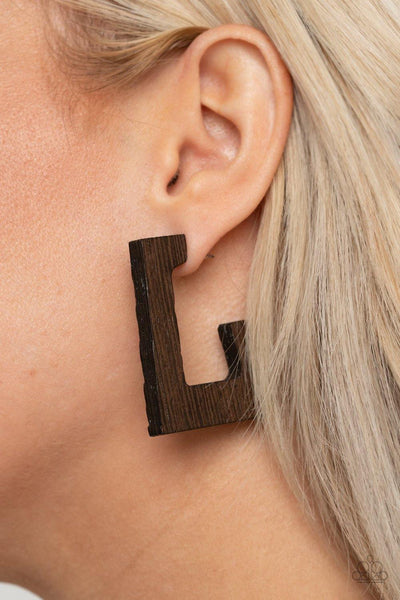 The Girl Next OUTDOOR - Brown Paparazzi Wood Earrings - sofancyjewels