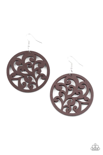 Fresh Off The Vine - Brown Wood Paparazzi Earrings - sofancyjewels