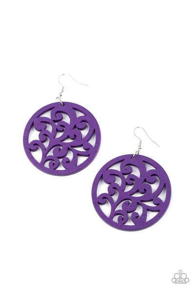 Fresh Off The Vine - Purple Paparazzi Wood Earrings - sofancyjewels