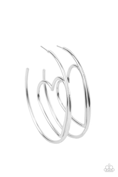 Love At First BRIGHT - Silver Paparazzi Hoop Heart Earrings - sofancyjewels