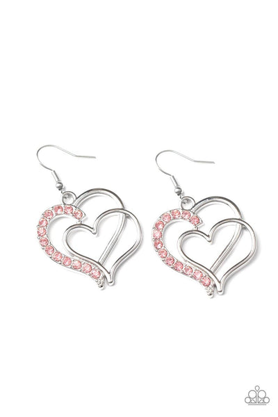 Double the Heartache - Pink Paparazzi Heart Earrings - sofancyjewels