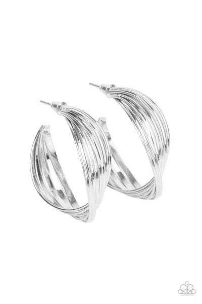 Curves In All The Right Places - Silver Paparazzi Hoop Earrings