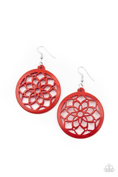 Mandala Meadow - Red Paparazzi Wood Earrings - sofancyjewels