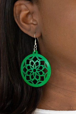 Mandala Meadow - Green Paparazzi Wood Earrings - sofancyjewels