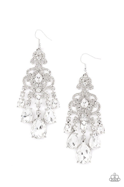 Queen Of All Things Sparkly - White Paparazzi Earrings - sofancyjewels