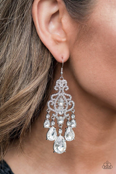 Queen Of All Things Sparkly - White Paparazzi Earrings - sofancyjewels