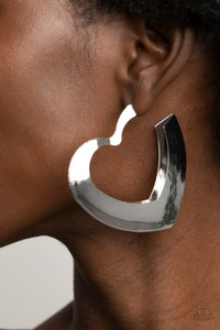Heart-Racing Radiance - Silver Paparazzi Hoop Earrings