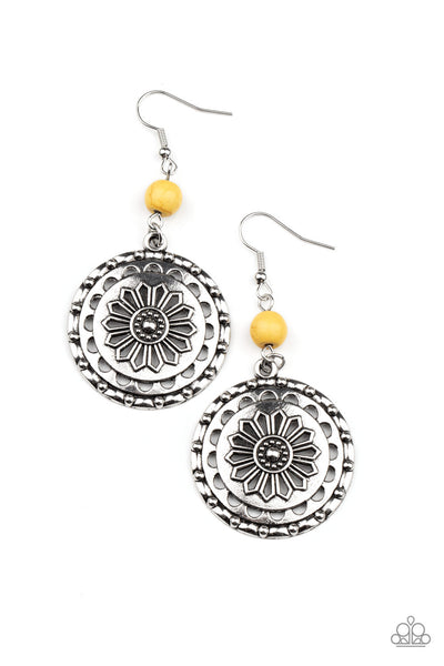 Flowering Frontiers  - Yellow and Silver Paparazzi Earrings