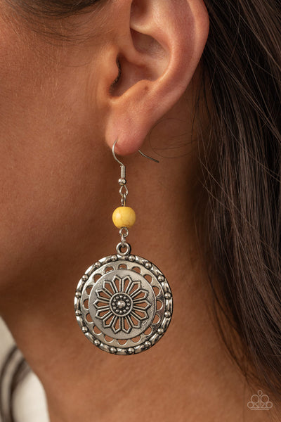 Flowering Frontiers  - Yellow and Silver Paparazzi Earrings