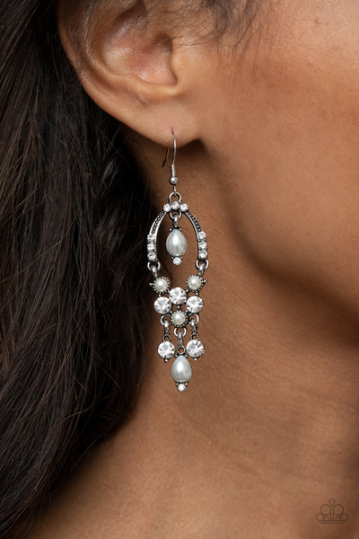 Back In The Spotlight - White Paparazzi Earrings