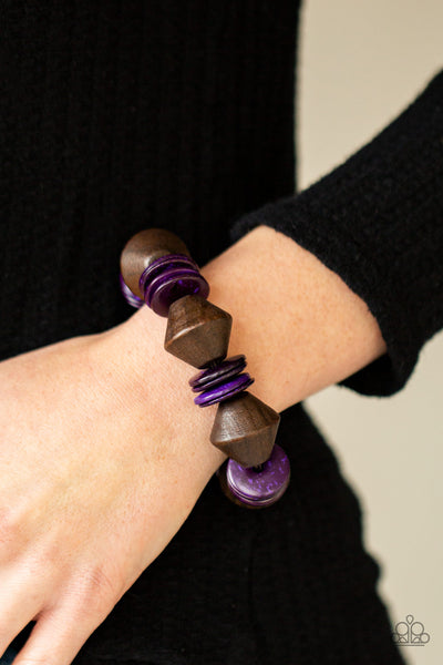 Bermuda Boardwalk - Purple Paparazzi Wood Bracelet